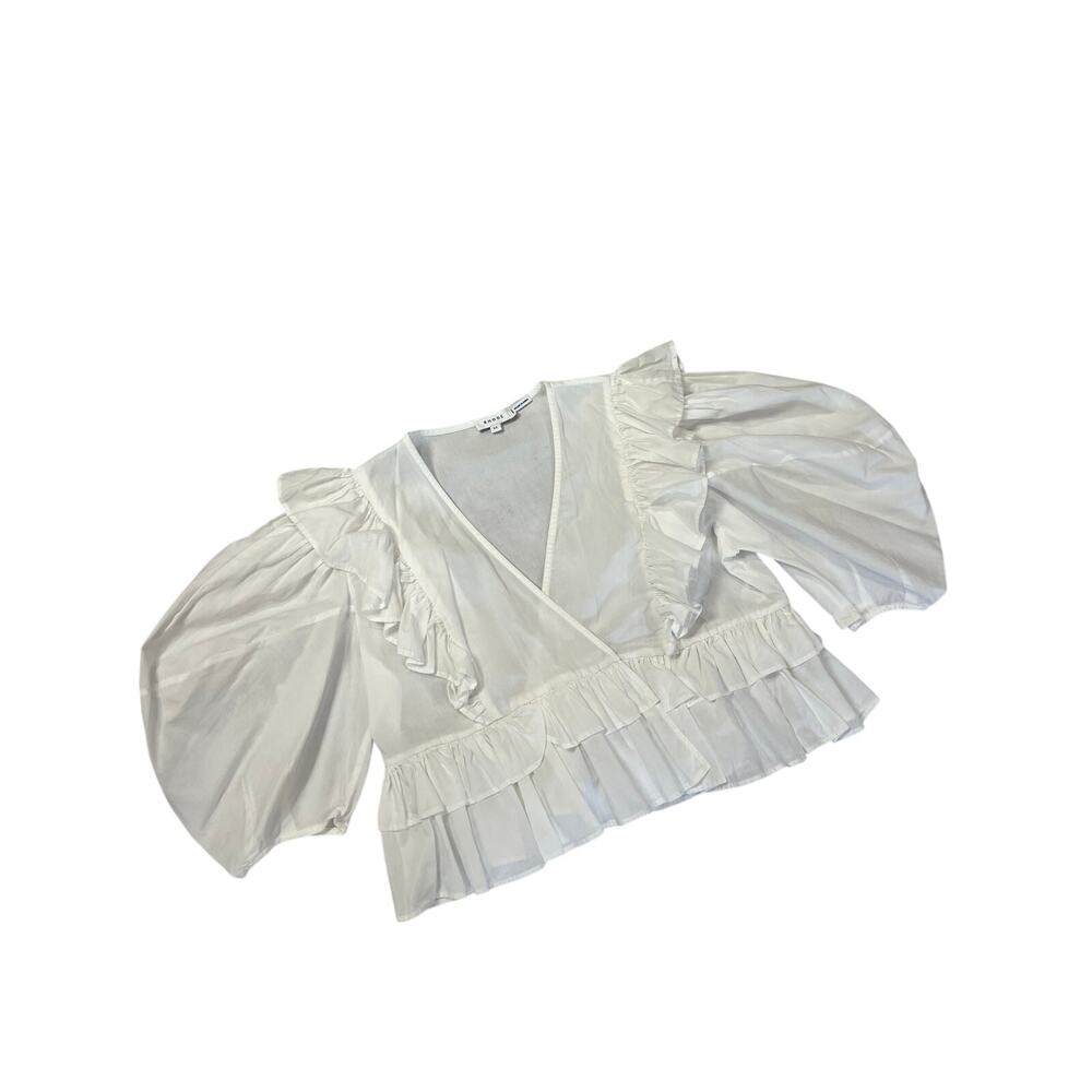 RHODE Ruffle Puff Sleeve Deep V Crop Blouse SIZE XS White Cotton Shirt - Picture 3 of 11